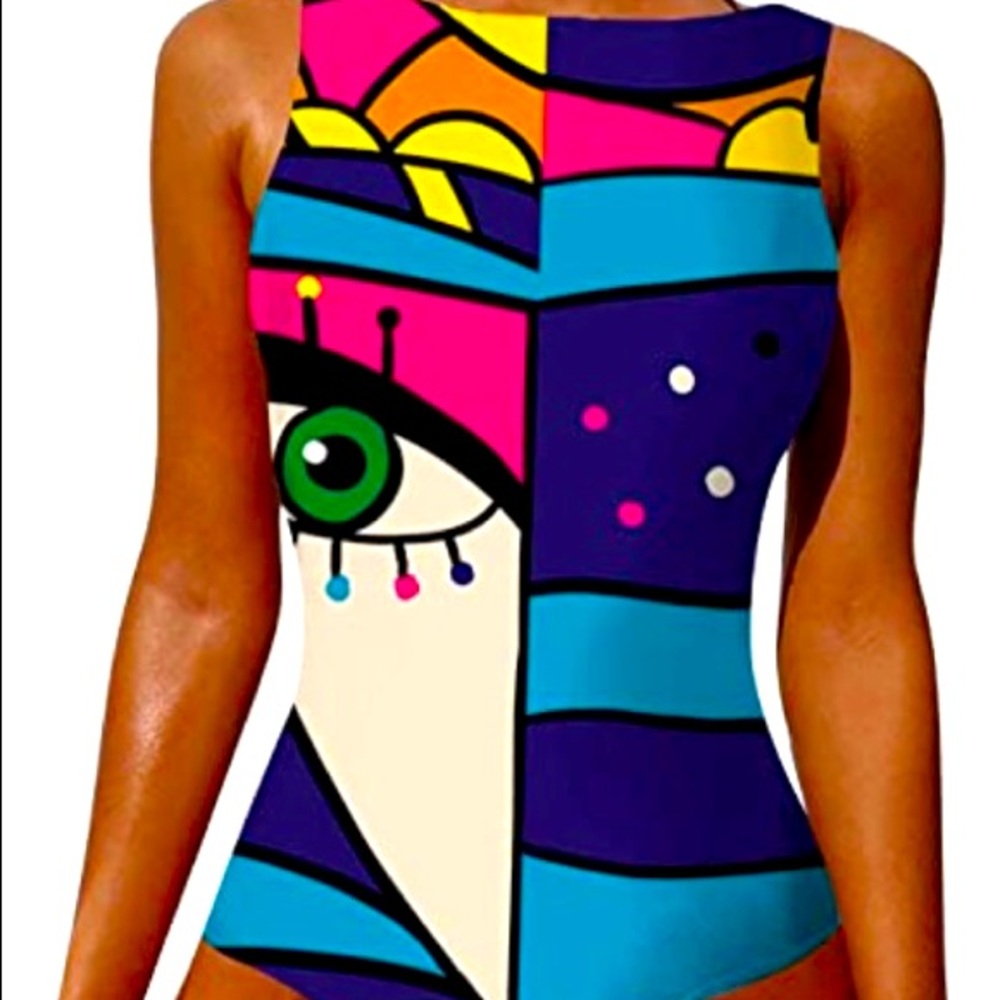Graffiti Abstract Print Swimsuit for Women One Piece